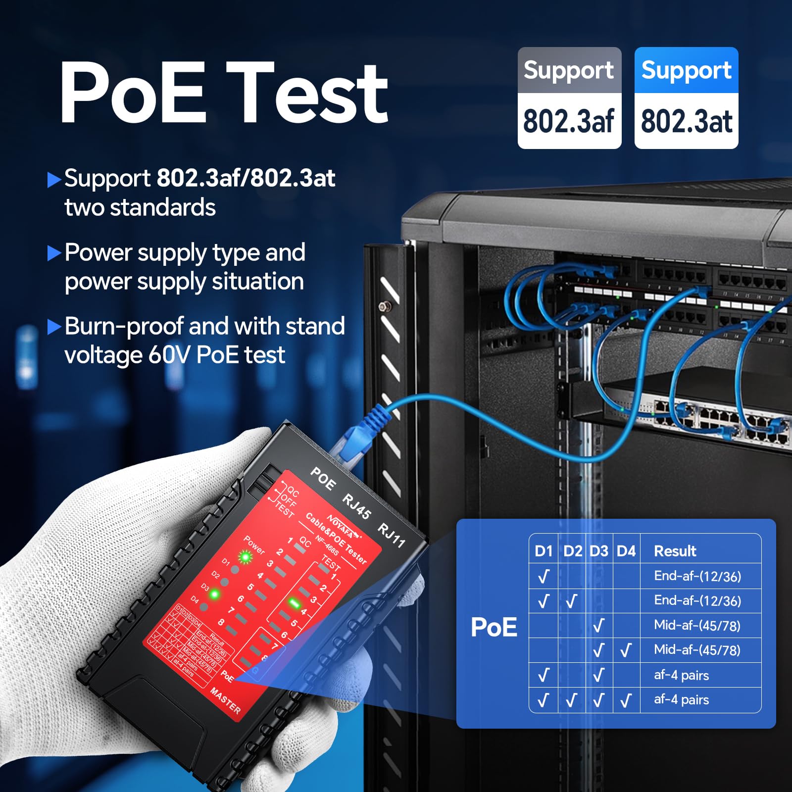 NOYAFA Testeur de câble réseau NF-468S, testeur de câble Ethernet RJ12 RJ11 RJ45 pour CAT5, CAT5E, CAT6, CAT6A, POE, testeur de continuité UTP/STP, toner, ligne téléphonique, câble CAT3, outils réseau