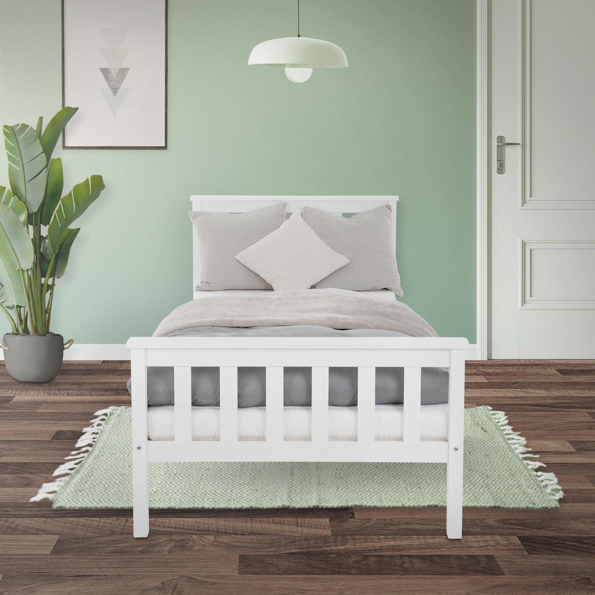 ML-Design Letto Singolo in Legno di Pino Massiccio 90 x 200 Colore Bianco, con Telaio Rete a Doghe Testiera e Pediera, Lettino per Bambini, Giroletto per Ragazzi e Adulti, Struttura Solida