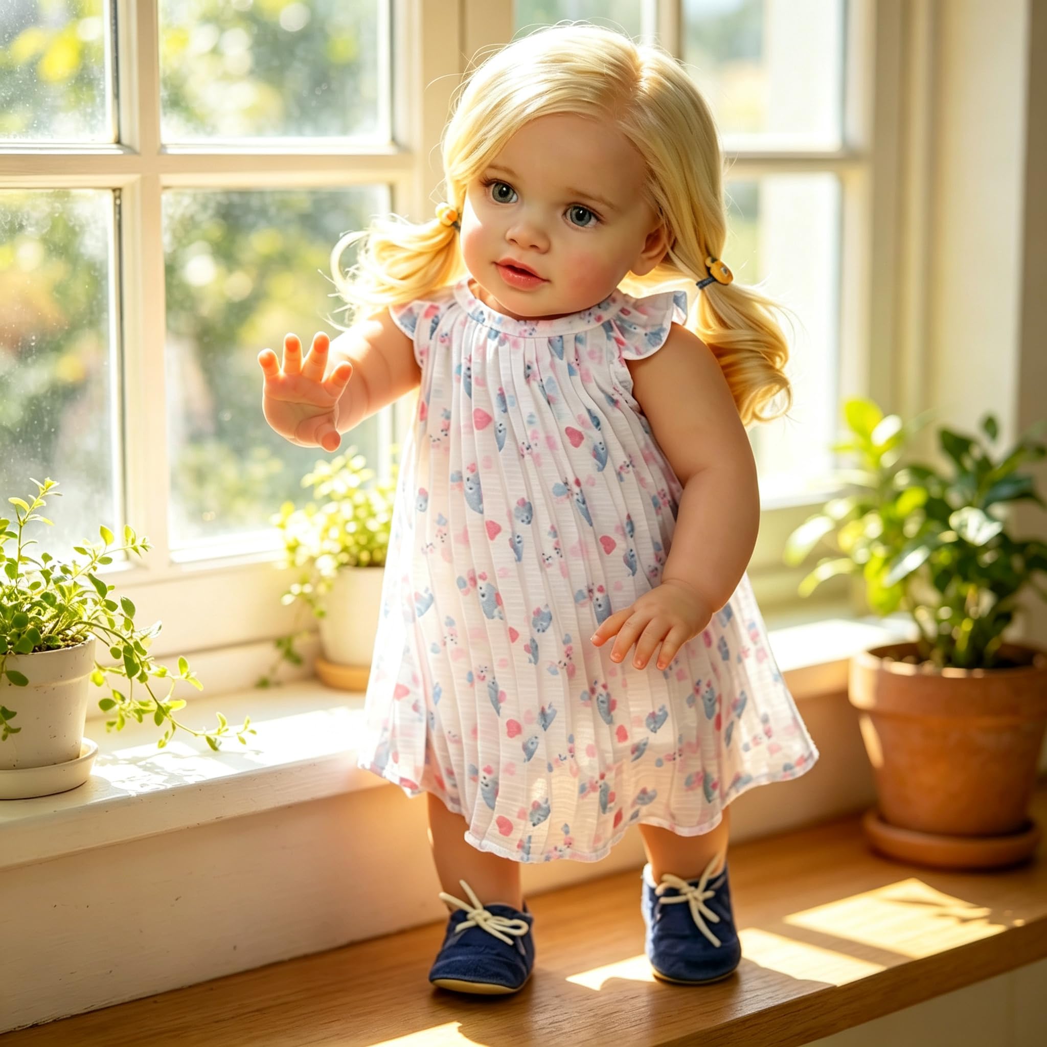66CM Lebensecht Reborn Baby Puppen Mädchen Stoffkörper Pippa Kleinkind Look Real Lebensecht Reborn Babypuppe mit Langes Blondes Haar Realistic Neugeborenen-Puppen Kleinkindpuppen Spielzeug