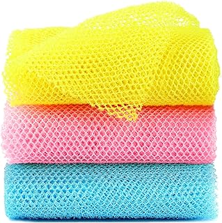 3 piezas de esponja de red africana, esponja de baño de red larga, exfoliante para la ducha, exfoliante para el cuerpo, exfoliante para la espalda, piel más suave, paño exfoliante de nailon para hombres y mujeres para uso diario (large)
