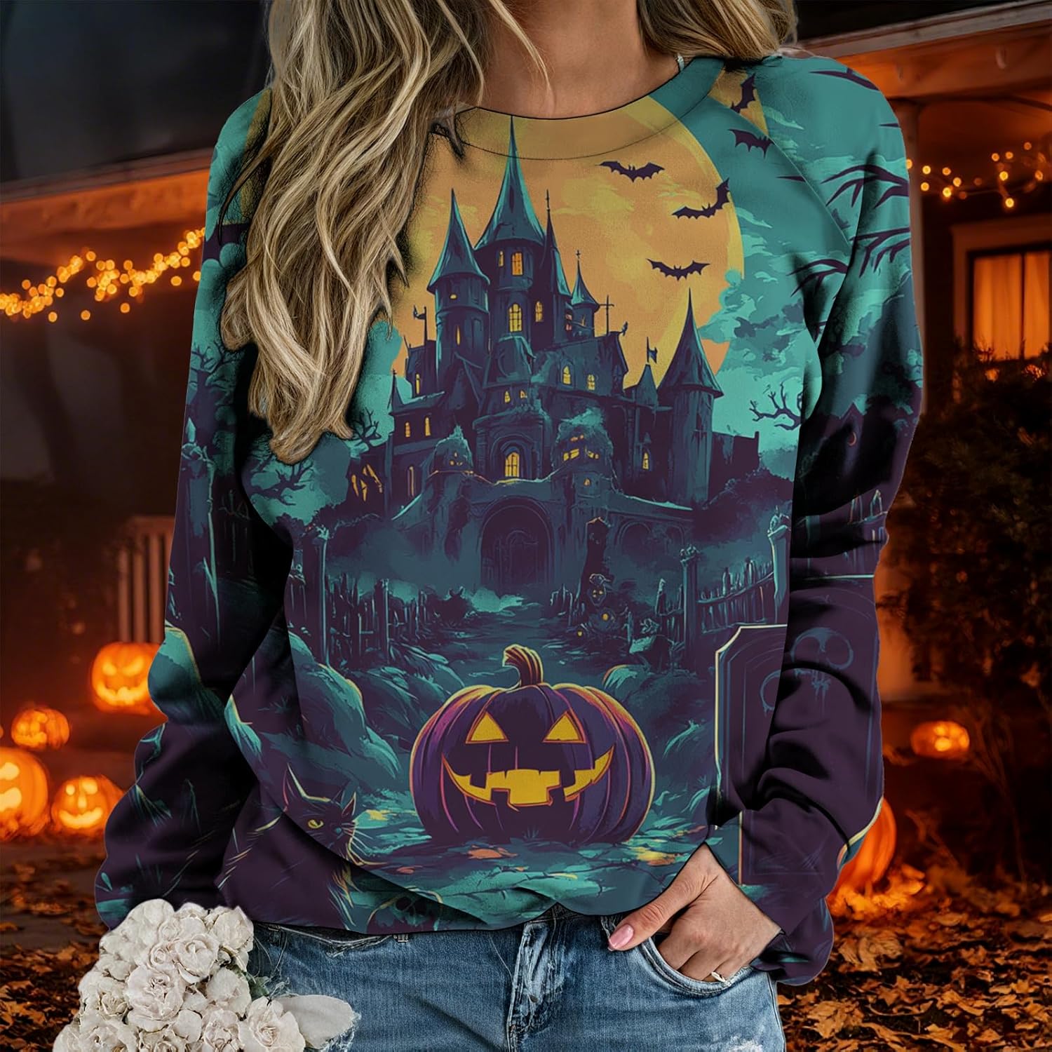 Halloween Sweatshirt For Women Long Sleeve Crew Neck Sweatshirts Fall Halloween Costumes For Holiday Party 2025 - Image 2
