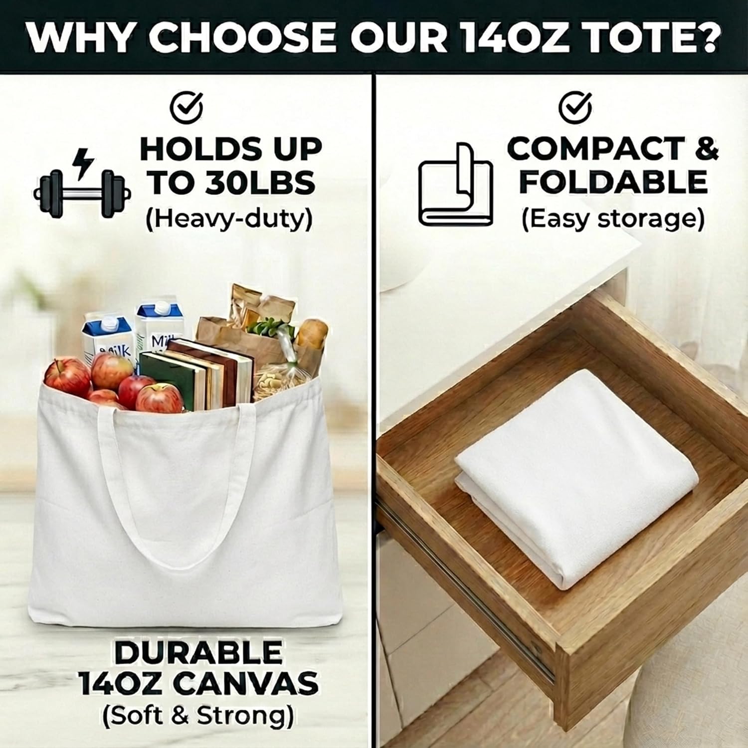 Extra Large Canvas Tote Bag - Big Reusable Grocery Shopping Heavy Duty Foldable - Image 6