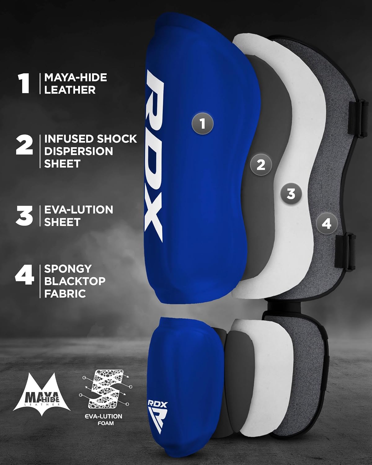 RDX Shin Guards Kickboxing Muay Thai, SATRA SMMAF Approved, Premium Maya Hide Leather, Leg Instep Protection Pads, MMA Martial Arts Kicking Sparring Training Gear, BJJ Karate Boxing Taekwondo, Black image 3
