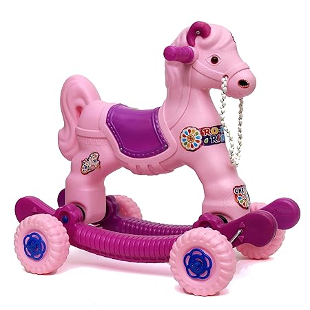 Uniqe Mart 2 in 1 Baby Horse Rider | Funride Deluxe Rocking Horse Ride On | Toy Horse Ride-On, Kids Toys, Toddler Baby Toy Suitable for Kids Boys & Girls Age 1-3 Years Old (Pink & Purple)
