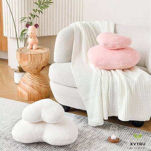 Miniatura 3 de XVTRU Almohada de corazón, suave almohada rosa en forma de corazón, bonita almohada decorativa de piel de conejo sintética, cojín de felpa de