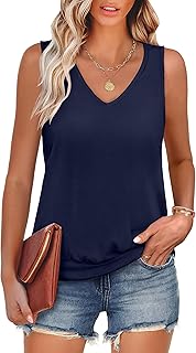 Women Tank Tops Summer V Neck Sleeveless Casual Loose Fit Cute Cami Basic T Shirts Solid Tees 2025 Trendy Outfits
