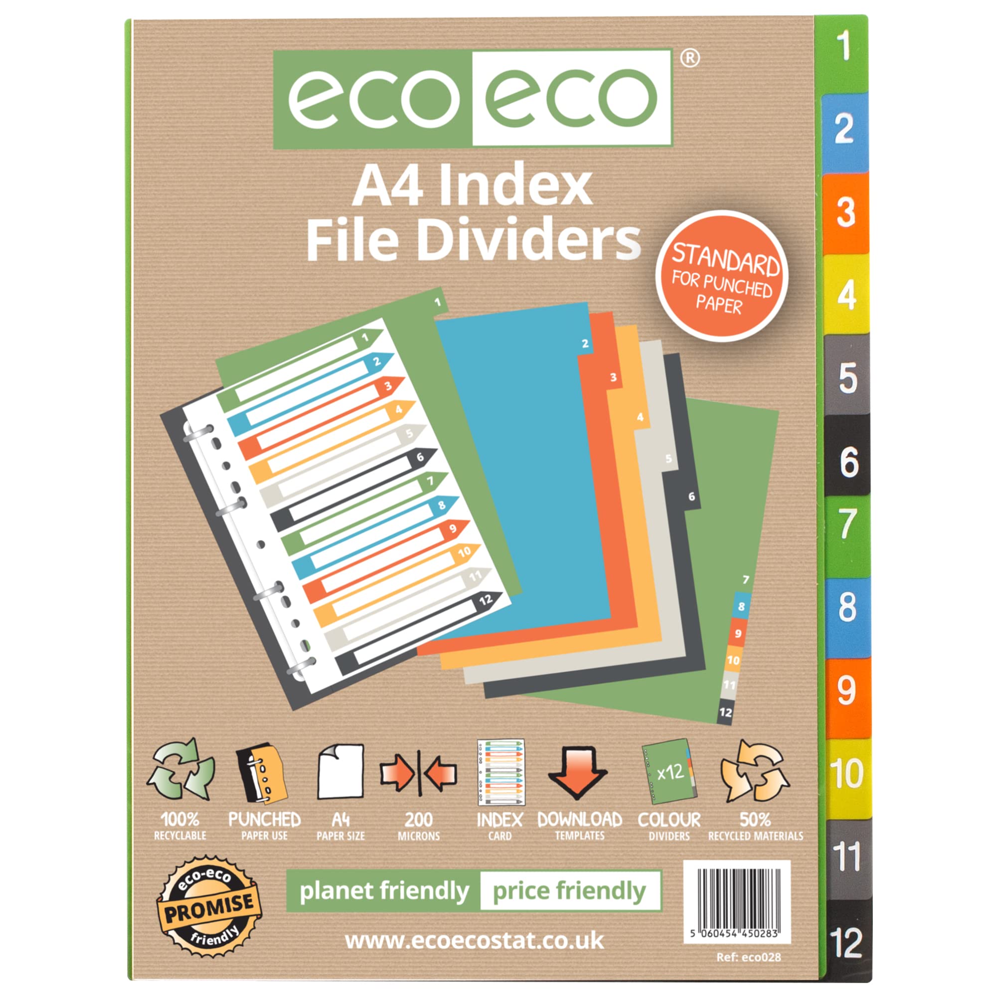 eco-eco A4 50% Recycled Set 12 Index File Dividers