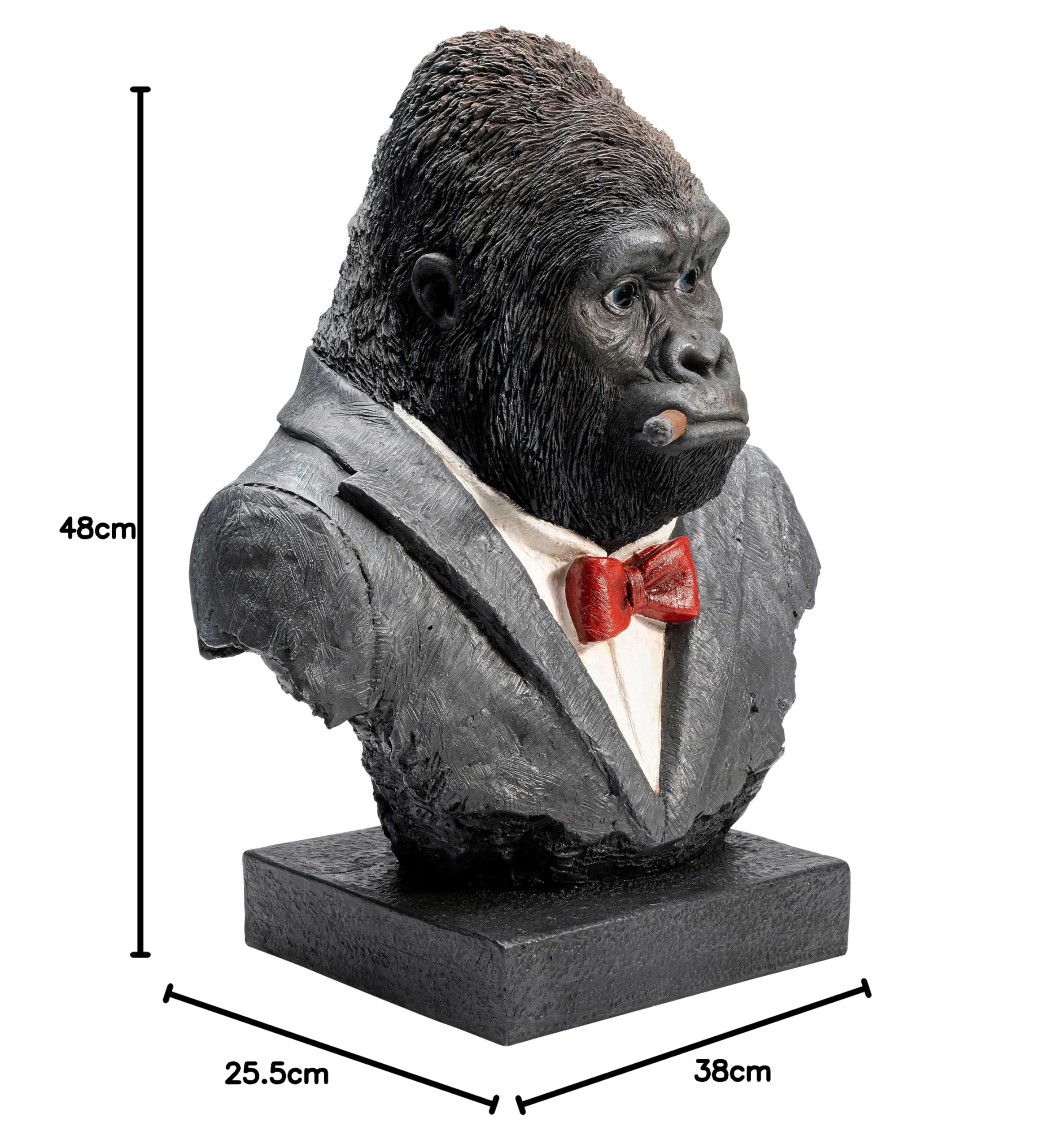 KARE Design Statua Decorativa Smoking Gorilla, Nero, Gorilla Fumante, Sigaro, Deco Casa Divertente, Statua per Soggiorno/Corridoio/Scaffale, Idea Regalo, 48X40X28 (A/L/P)