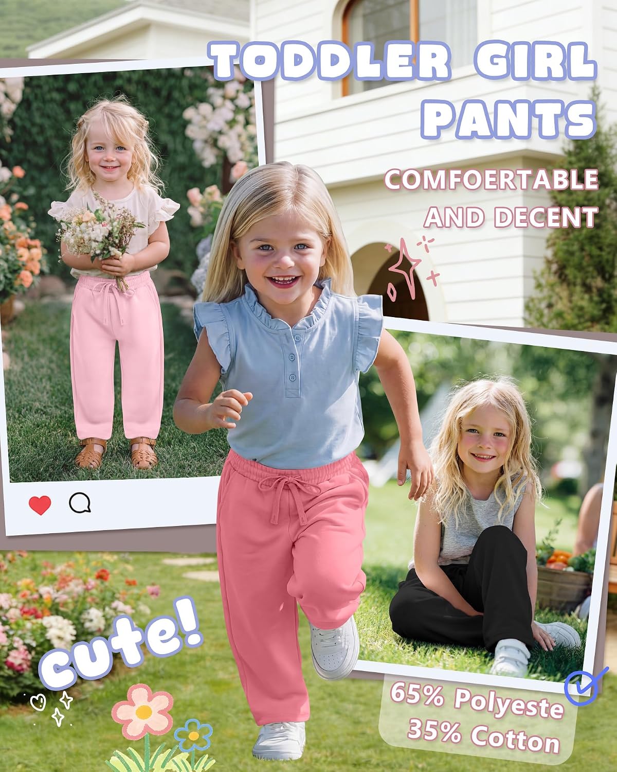 Ficerd 3 Pack Baby Girls' Wide Leg Sweatpants