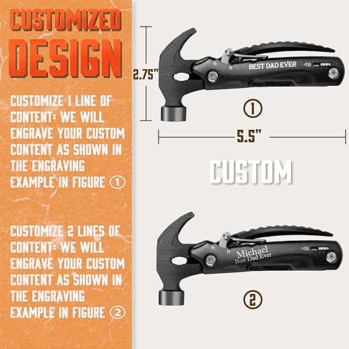 Miniatura 3 de Regalos para hombres martillo multiherramienta 12 en 1 equipo de campamento dispositivos de supervivencia papá marido novio abuelo nieto tío hermano