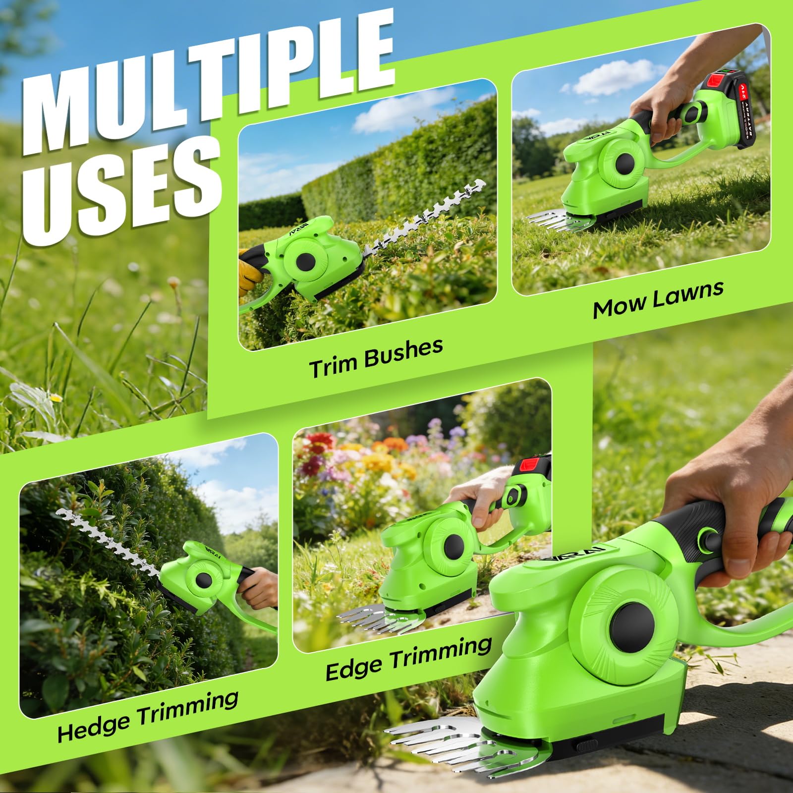 Supleap 2-in-1 600W 21V Battery-Operated Trimmer, Green view 7