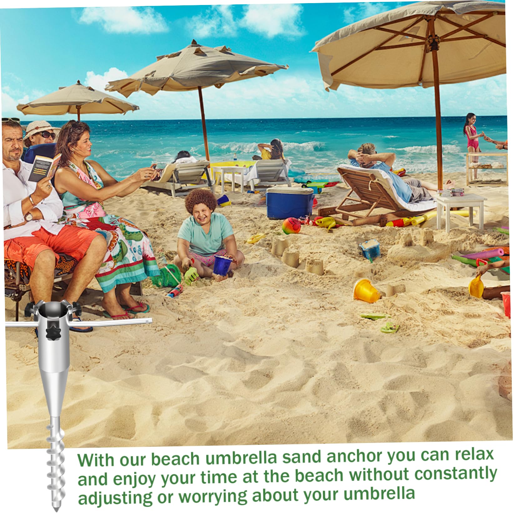 Ancre de Sable pour Parasol de Plage, Support Parasol Robuste 20 Pouces, Ancre Plage réglable, Support en Spirale sans Creuser, Sable pour