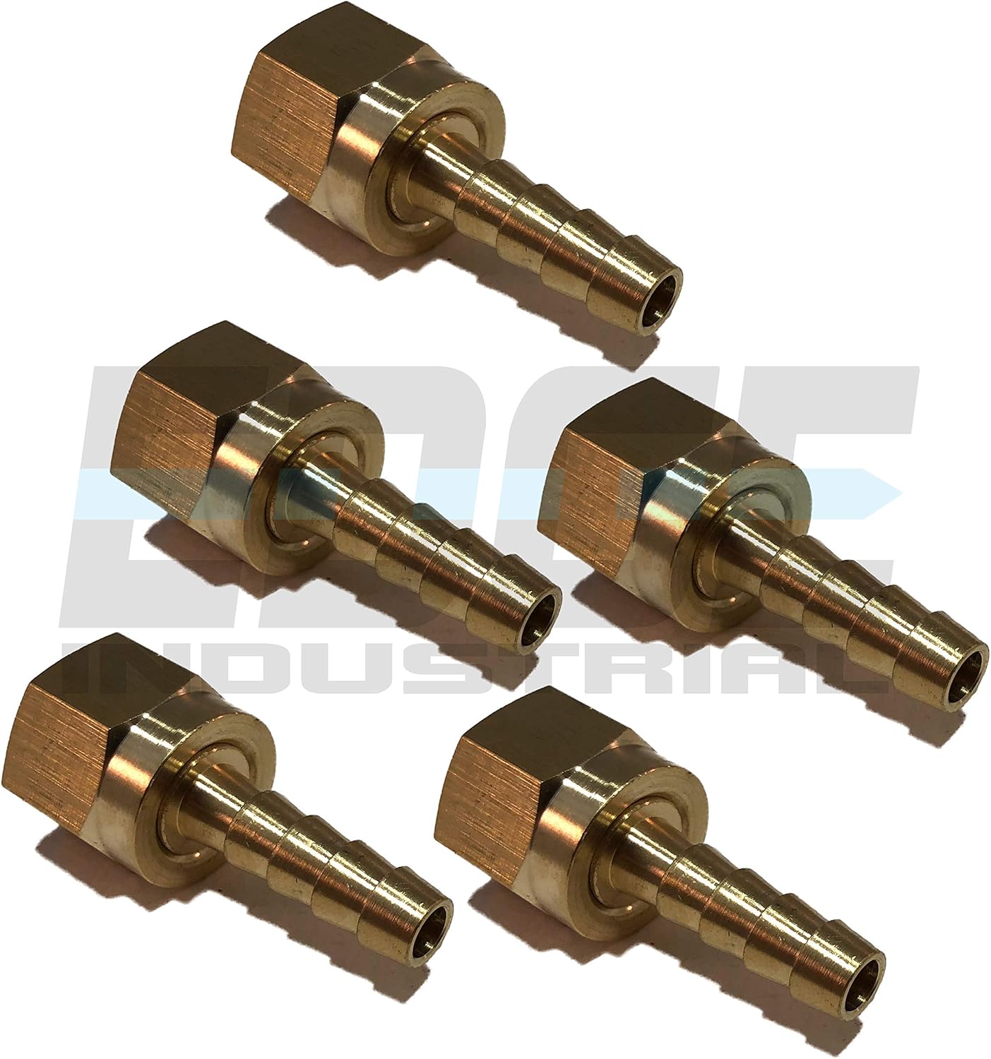 1/4 Hose ID to 3/8 37° JIC Female Flare Brass Swivel Connector Fuel / AIR / Water / Oil / Gas / WOG (Qty 05)