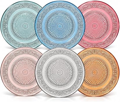 Vintage Crystal Colored Plates | Set of 6 Plates | Pastel Colors 10.6" Dinner & Charger Plate - Server, Charger, Server, Appetizer, Snack, Fruit, Housewarming Gift | Hand Wash Only | 100% FREE LEAD