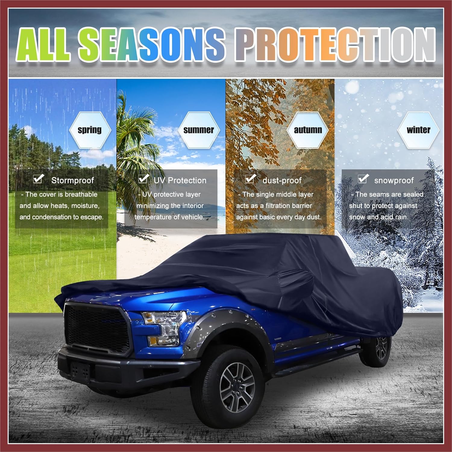 Pickup Truck Cover for Ford F150 Crew Cab Pickup 4 Door 6.5 Feet Bed 2004-2021 Sun Rain Dust Snow Protection 190T PU W/Driver Door Zipper Navy Blue Replace Parts