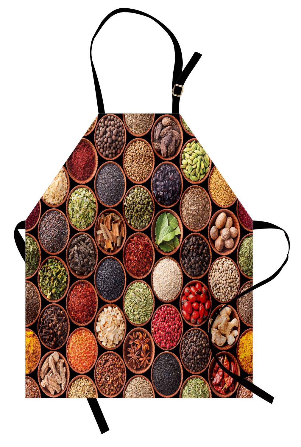 ABAKUHAUS Retro Apron, Colorful Herbs and Spices Cardamom Pepper Chili Ginger Dill Natural Cuisine Print
