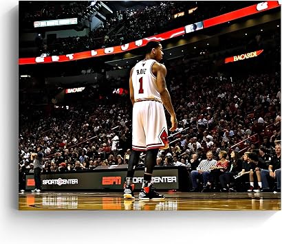 Basketball Canvas Wall Decor Derrick Rose Chicago Bulls Canvas Decor Poster Print, Legendary NBA Player Artwork, Oil Painting for Sports Enthusiasts Boys Men Bedroom Living Room 8x10inch