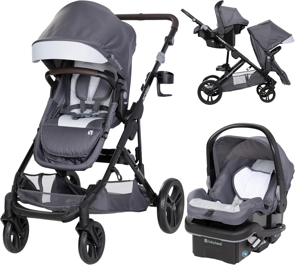 Baby Trend Morph Single to Double Modular Stroller Travel System with EZ-Lift™ Plus Infant Car Seat, Dash Grey