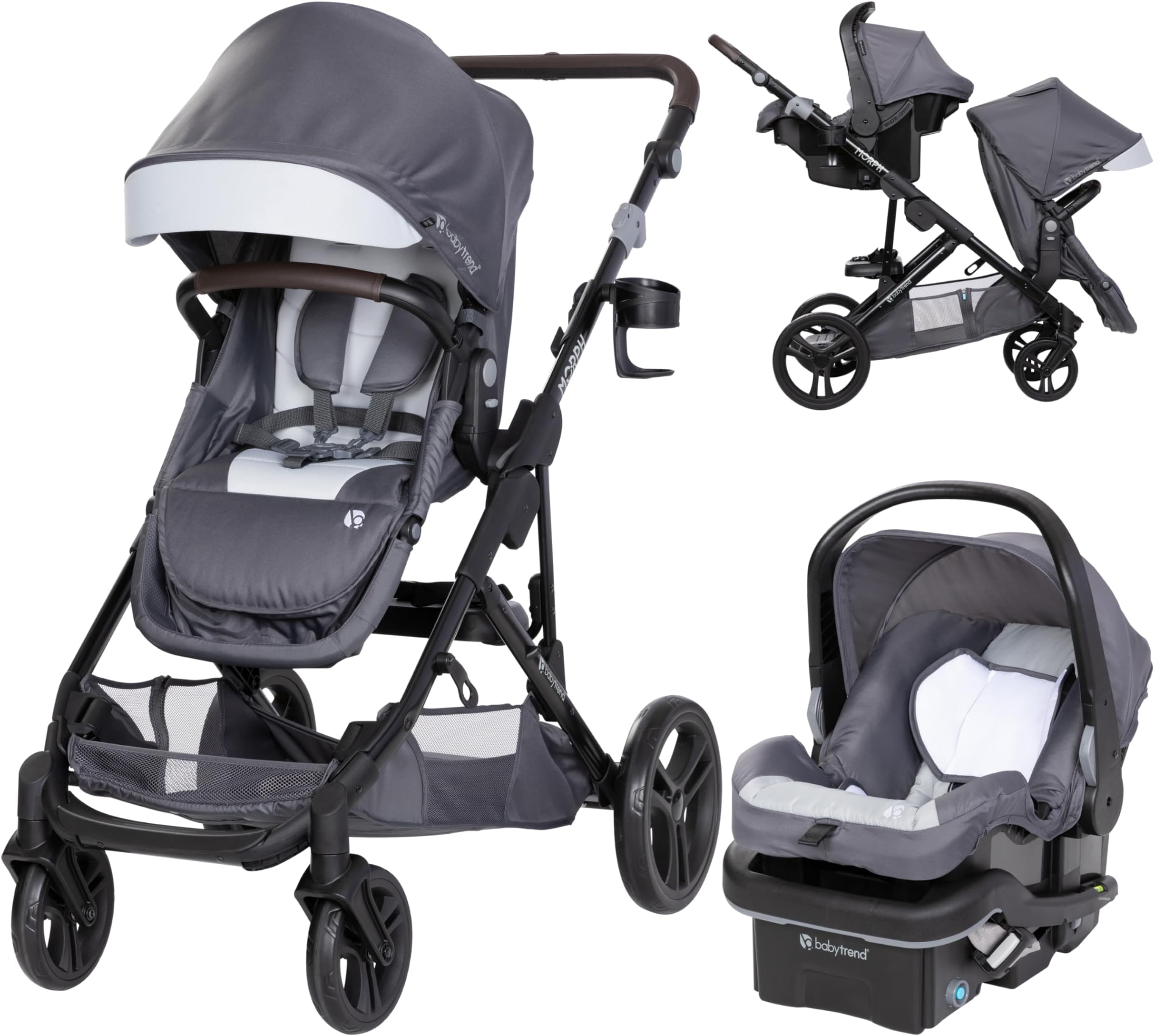 Morph Single to Double Modular Stroller Travel System with EZ-Lift™ Plus Infant Car Seat, Dash Grey