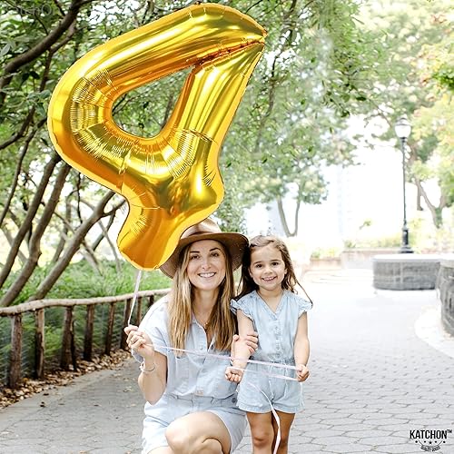 Miniatura 9 de KatchOn, Globos dorados del número 4  Gigantes, 50 pulgadas  Globos dorados del número 4 para decoraciones de cumpleaños de 4 años para niños