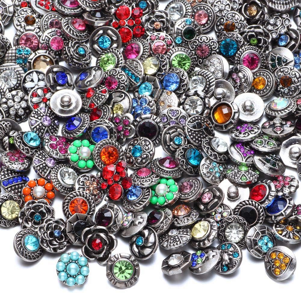 Snanr Mixed Lot Multi Color Rhinestone Metal Button Charms 12mm Snap Button for Snap Jewelry HM008 (30pcs)