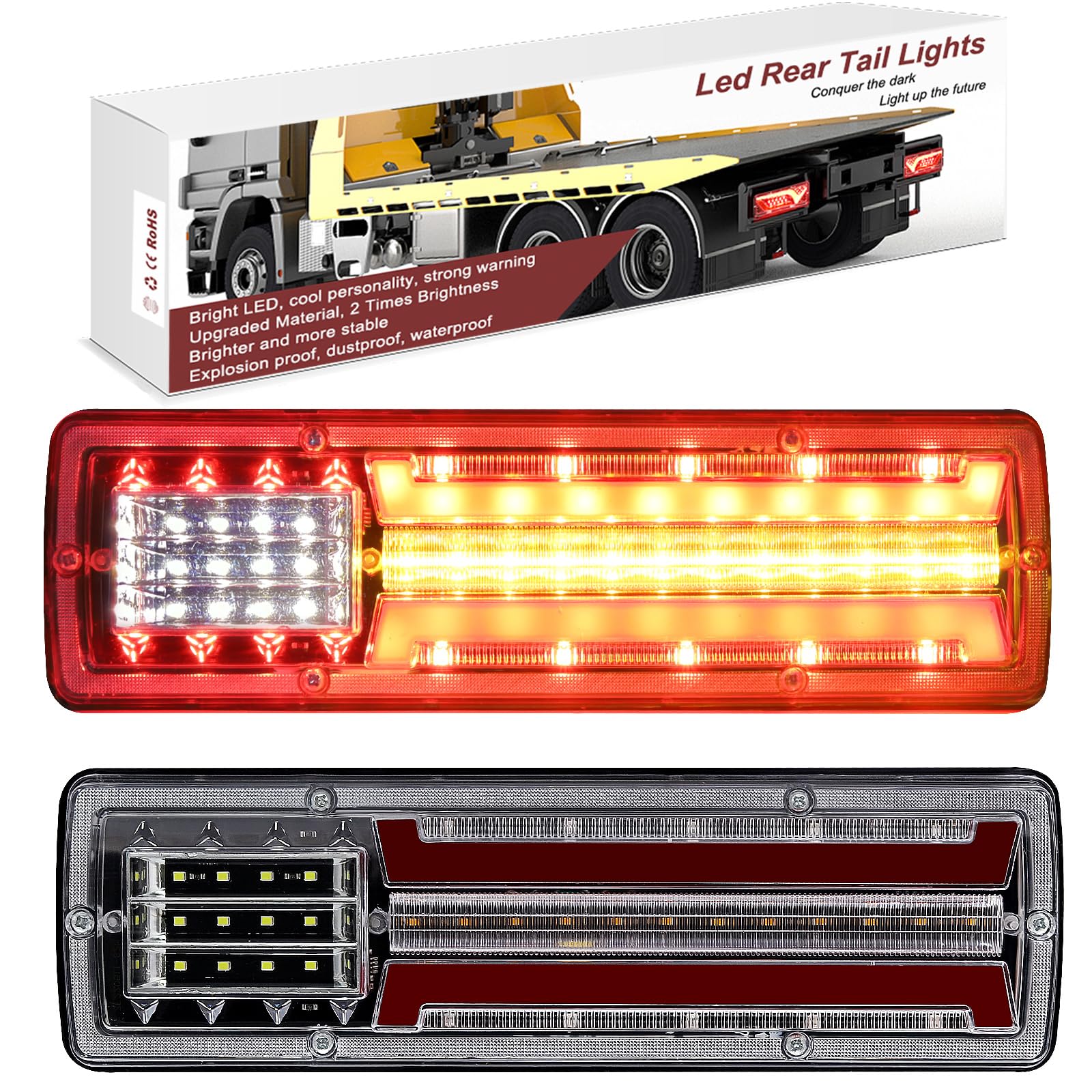 2PCS Fanali Posteriori Rimorchio 24V,62 LED Luci di Stop Posteriori Integrato Freno Indicatore di Direzione/Luce di Corsa/Luce di Inversione per Rimorchio Pickup RV Camper UTV UTE Vans