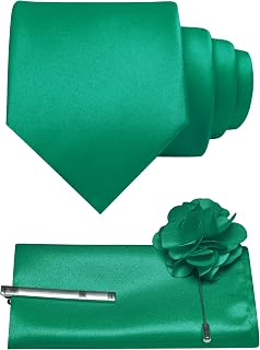 JEMYGINS Herren Matten Stoff Krawatte Set mit Einstecktuch Krawattenclip und Brustblume für Hochzeit und Party