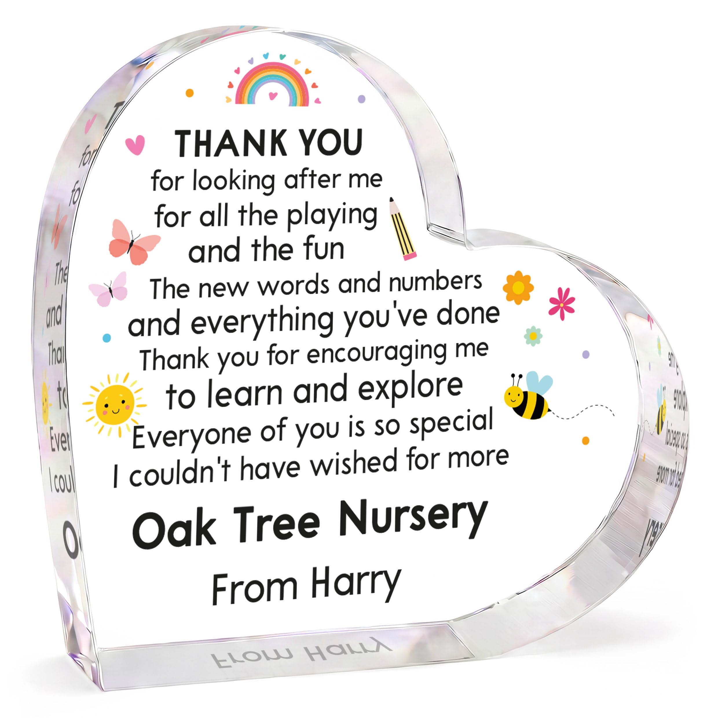 Beecreative Personalised Nursery Teacher Gifts - Acrylic Heart Ornament - Thank You Nursery Gifts For Teachers - With Gift Bag