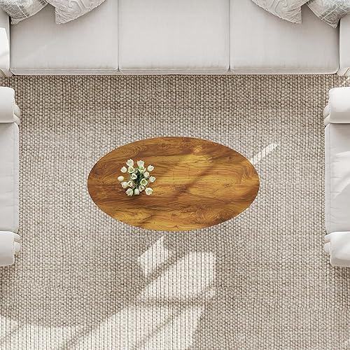 Miniatura 5 de Manora Mesa de centro ovalada pequeña rústica para sala de estar, mesa central de madera estrecha con estante, mesa de centro de estilo retro con