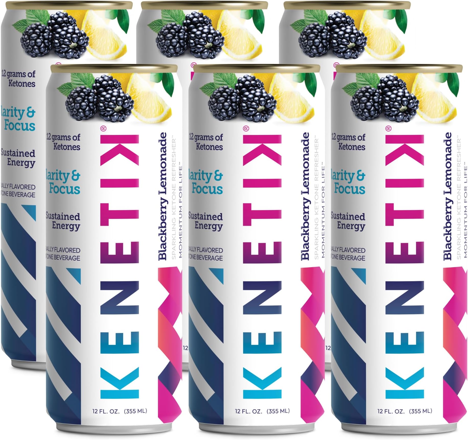 KENETIK Nootropic Ketone Drink, Ketones for Energy & Focus, Caffeine & Sugar Free, High Performance D-BHB Ketone Mix, Fuel w/Zero Crash or Jitters, Ready to Drink - Blackberry Lemonade 6 Pk
