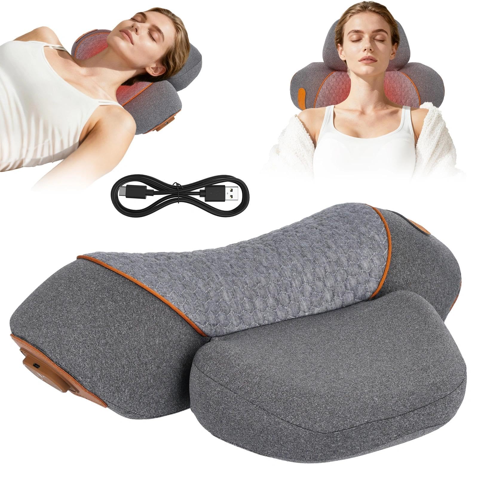Masseur Cervical avec Chauffage, 3en1 Masseur Dos et Cervicales avec Vibration et Traction, Masseur D'épaules Pour Soulager Les Douleurs Des Tissus Profonds, Gris Foncé