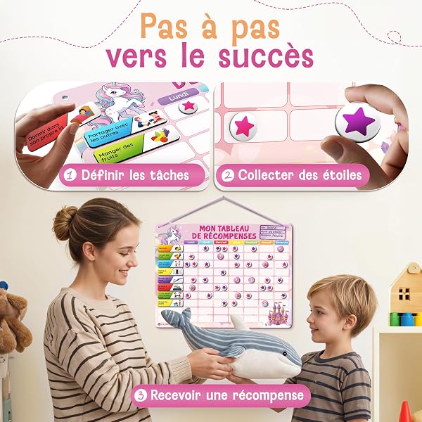 LIKARTO Tableau de Récompenses pour Enfants - Tableau magnétique avec de Nombreuses tâches et 280 aimants - Encourager Les Bons comportements - Calendrier Éducatif pour Enfant - Rose - 5