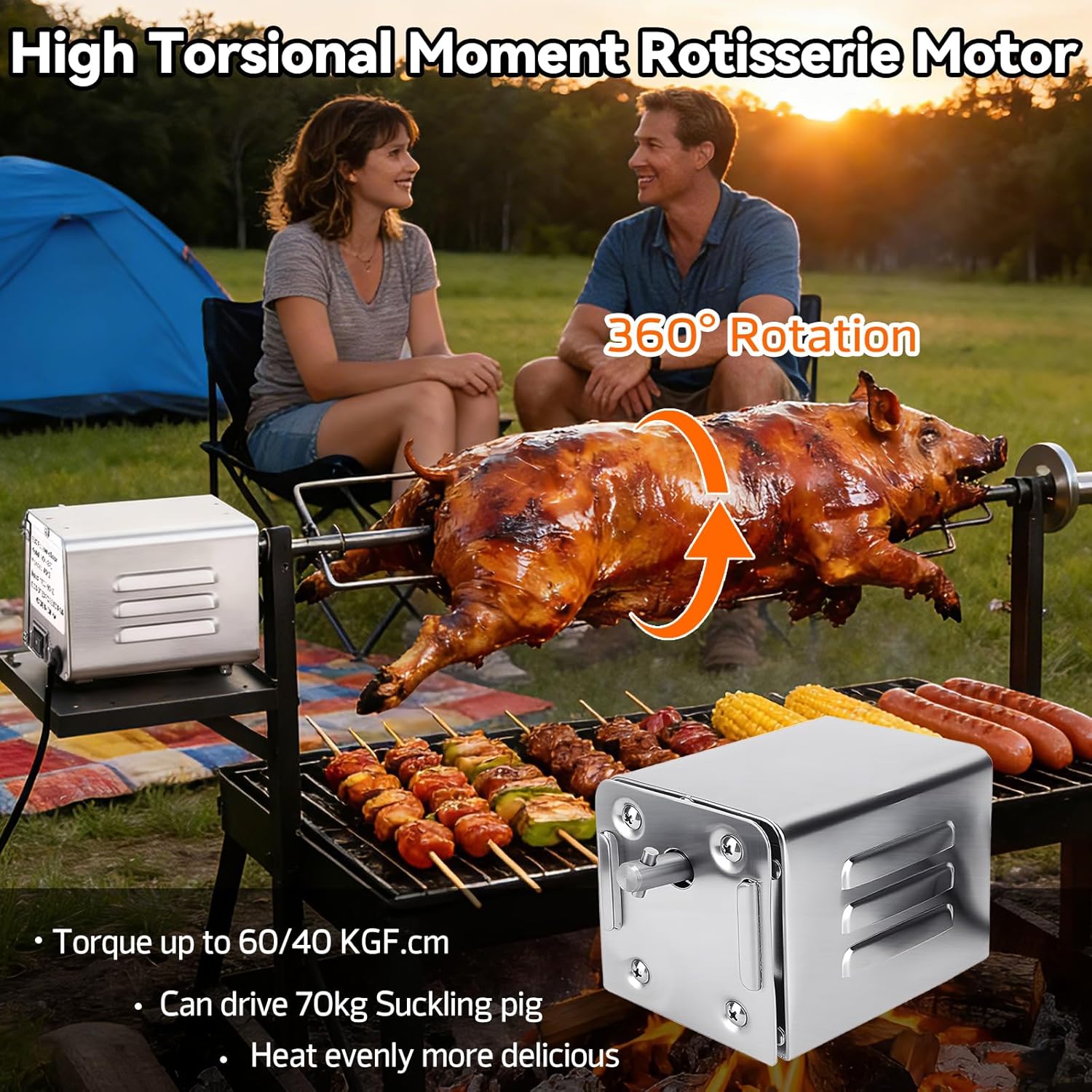 15W Grill Rotisserie Motor, BBQ Motor Up to 70KG/154lbs High Torque, Heavy Duty Universal Replacement for Roast Chicken, Beef and Pork at Gathering/Camping/Festival 110-120V