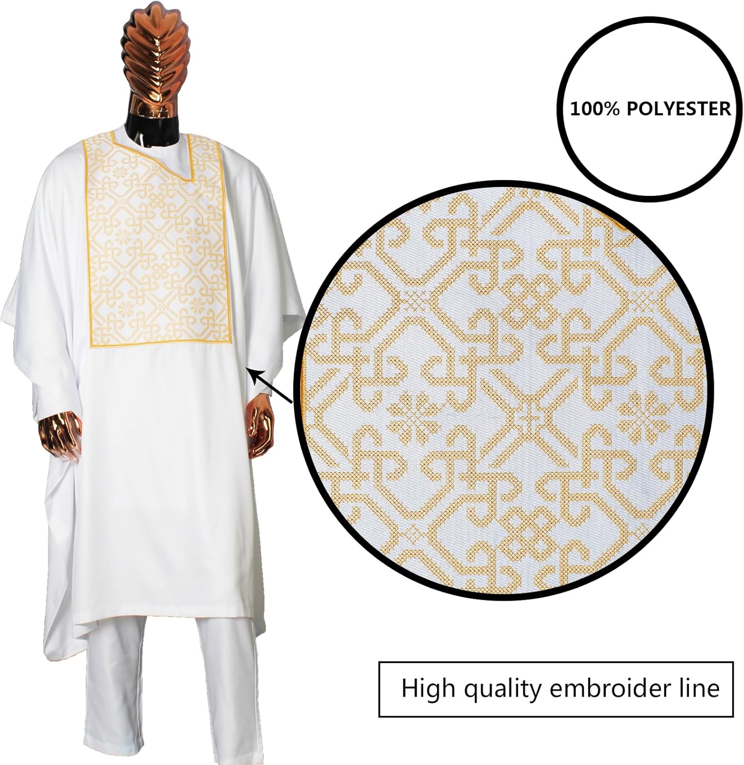 TIDOIRSA Dashiki for Men, Boubou Caftan Embroidery African Mens Clothing Dashiki Shirts and Pants Outfits 3 Pieces Set - Image 2