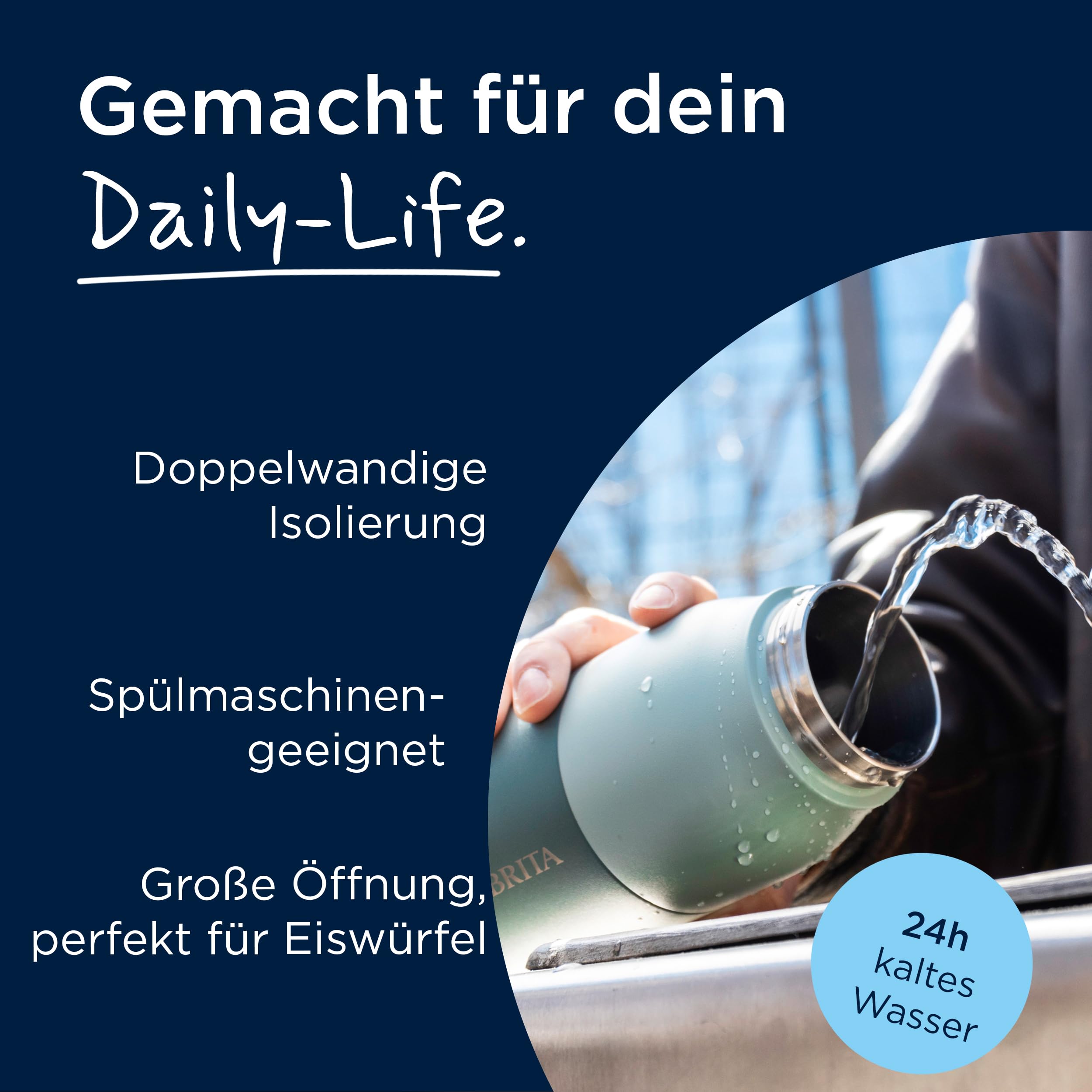 BRITA LARQ Essential Filter Trinkflasche mit Strohhalm grün (1 Liter) | Edelstahl Wasser-Flasche, doppelwandige Isolierung (24h kalt), Aktivkohle Wasserfilter, filtert PFAS, Chlor & mehr