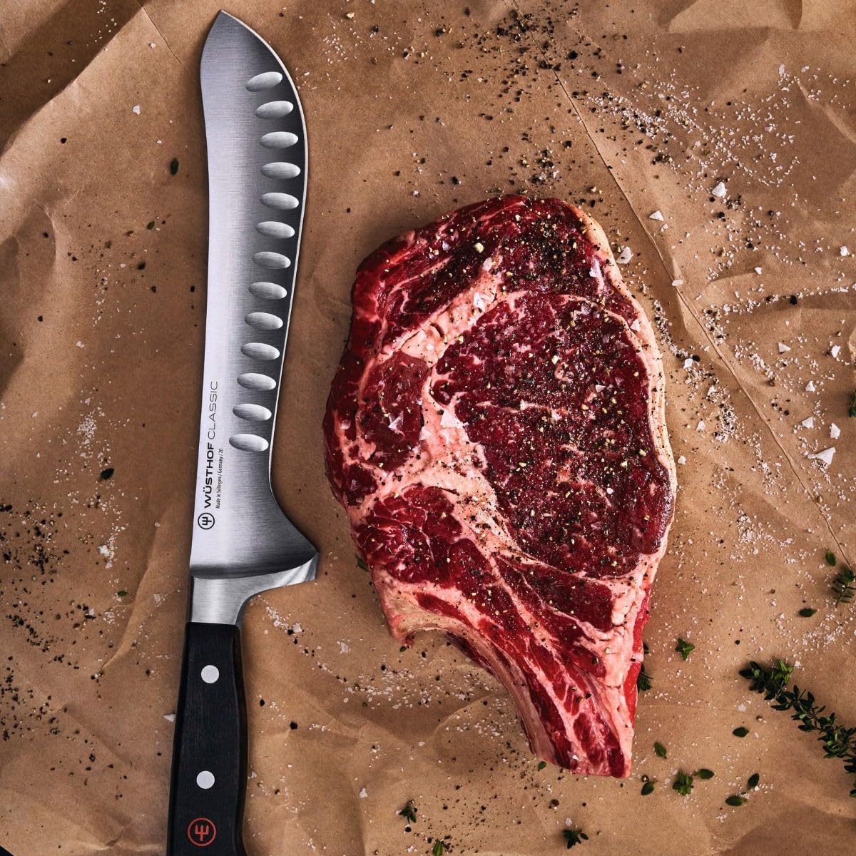 WÜSTHOF Classic 8" Hollow Edge Artisan Butcher Knife, Black