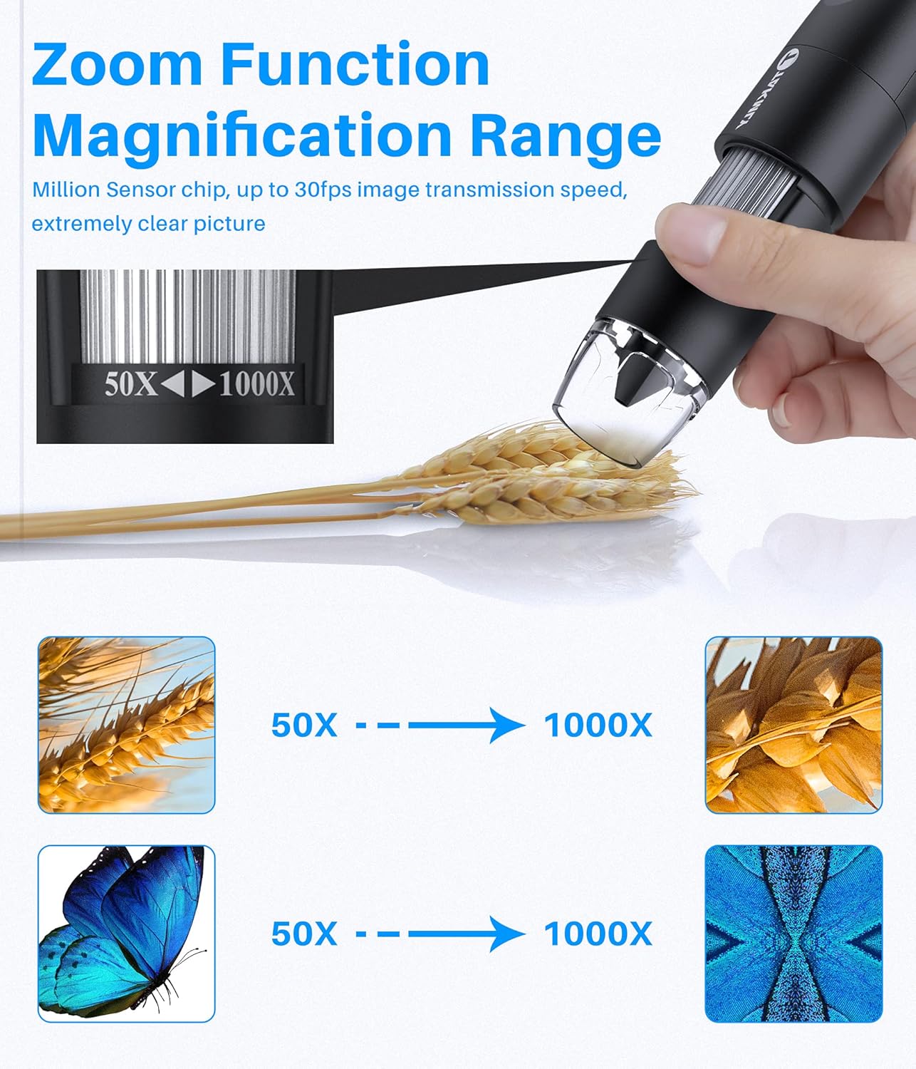 Wireless Digital Microscope Handheld USB HD Inspection Camera 50x-1000x Magnification with Flexible Stand Compatible with iPhone, iPad, Samsung Galaxy, Android, Mac, Windows Computer (Black) : Electronics