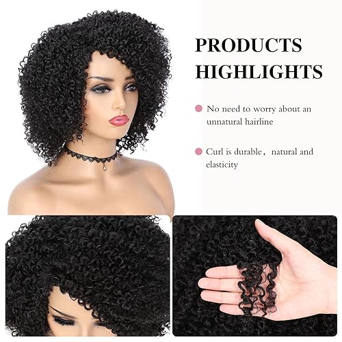 Miniatura 6 de Quantum Love Pelucas cortas rizadas enroscadas con flequillo lateral afro para mujeres negras. Peluca rizada africana americana sintética