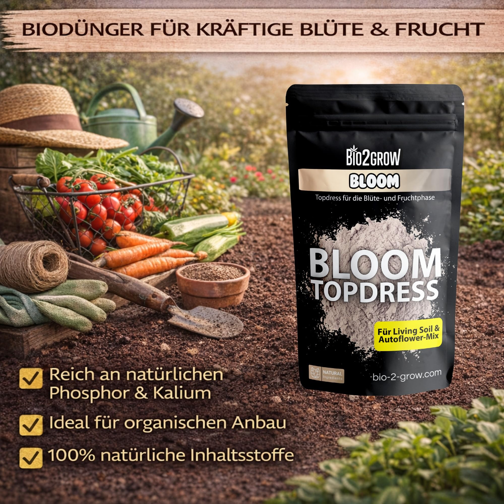 BLOOM Topdress 2750g - Organischer Blüten Dünger für Living Soil & Autoflower Erde mit Langzeitwirkung Einfach aufstreuen