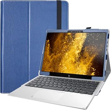 BIGE for HP Elite x2 G4 Case, PU Leather Folio with 2-Folding Stand Cover for 12.3" HP Elite x2 G4 Detachable Laptop, Dark Blue