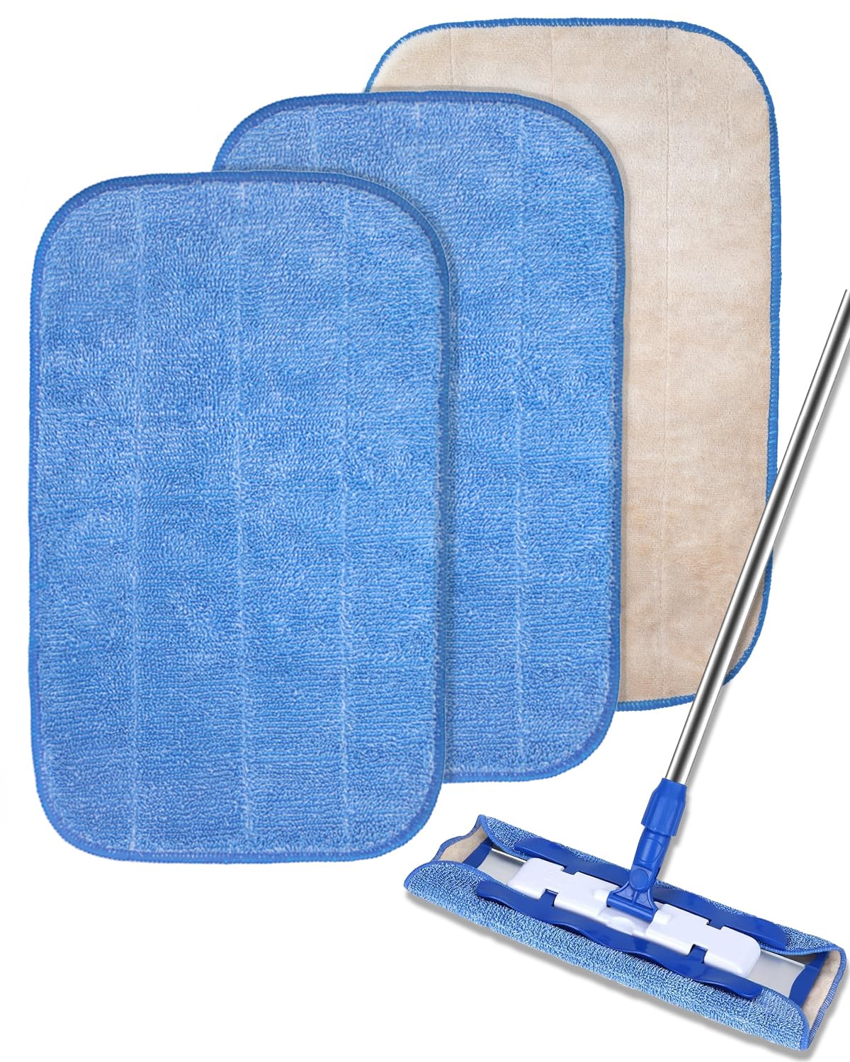 RuannoClean Microfiber Cleaning Cloth Compatible with MR.SIGA Professional Microfiber Mop, Reusable Microfiber Mop Pads Replacement for 15 Inch Cleaning Mop -Double Side Use (3 Pack)