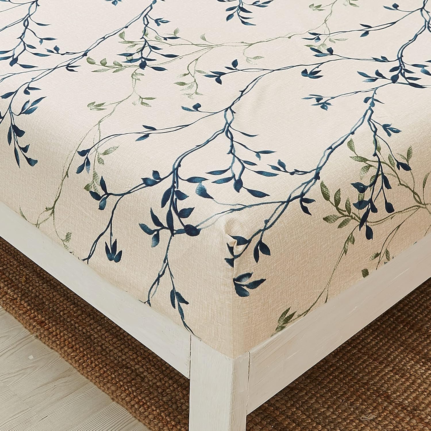 JSD Beige Leaves Print Sheet Set Full Size, 4 Piece Soft Botanical Microfiber Sheets Extra Deep Pocket Wrinkle Free - Image 3