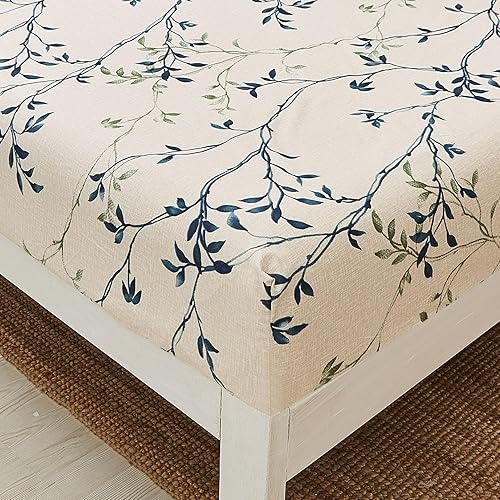 Miniatura 3 de JSD Juego de sábanas con estampado de hojas verdes y verde azulado, tamaño individual, 3 piezas, sábanas de microfibra con patrón de hojas suaves,