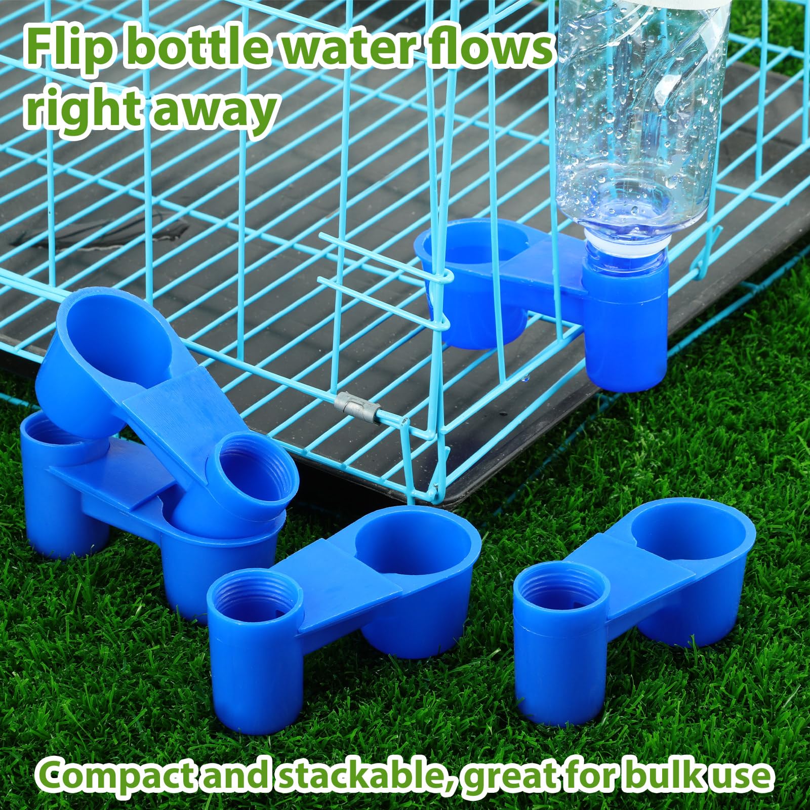 LemonRoad 24 Pcs Bird Drinker Feeder Cups Plastic Water Bottle Cup for Cage Ideal for Pigeon Bottle Chicken Quail Poultry Waterer Accessories(Blue)