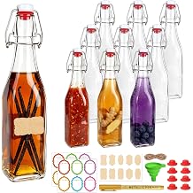 12 Pack 12oz Square Swing Top Glass Bottles Flip Top Bottles with Stoppers for Vanilla Extract, Kombucha, Kefir, Home Brewing, Fermentation & Gifting, Includes Funnel & Extra Gaskets