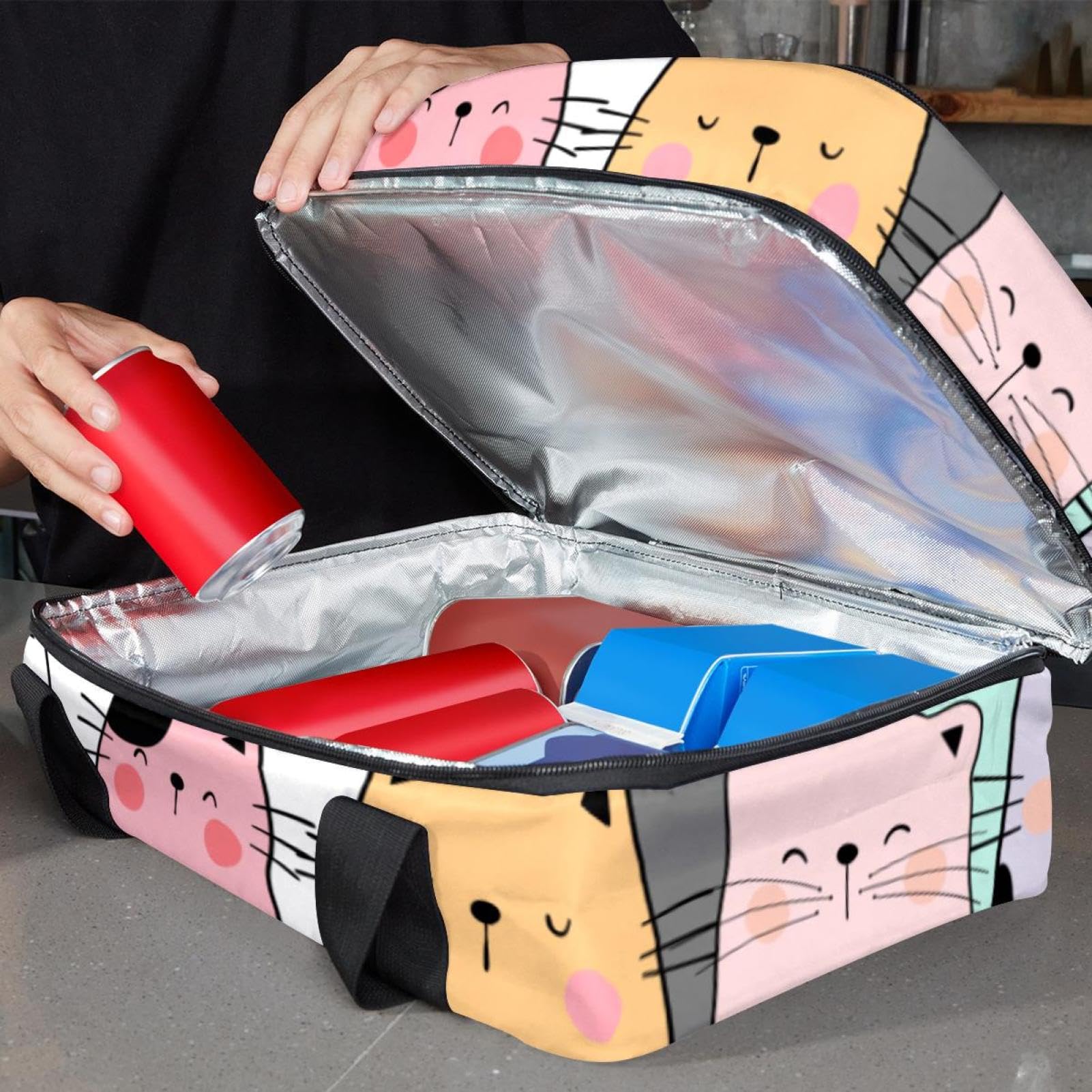 Grand sac à déjeuner isotherme pour homme et femme, double couche, étanche, étanche, réutilisable, sac fourre-tout pour le travail, l'école, le pique-nique, la plage, le camping, les voyages, motif