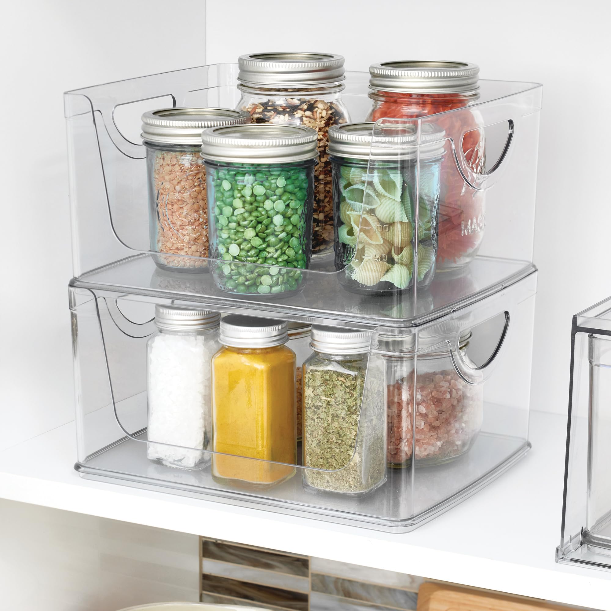 InterDesign iDesign - Contenedores apilables de almacenamiento con asas para cocina y despensa, juego de 4, transparentes