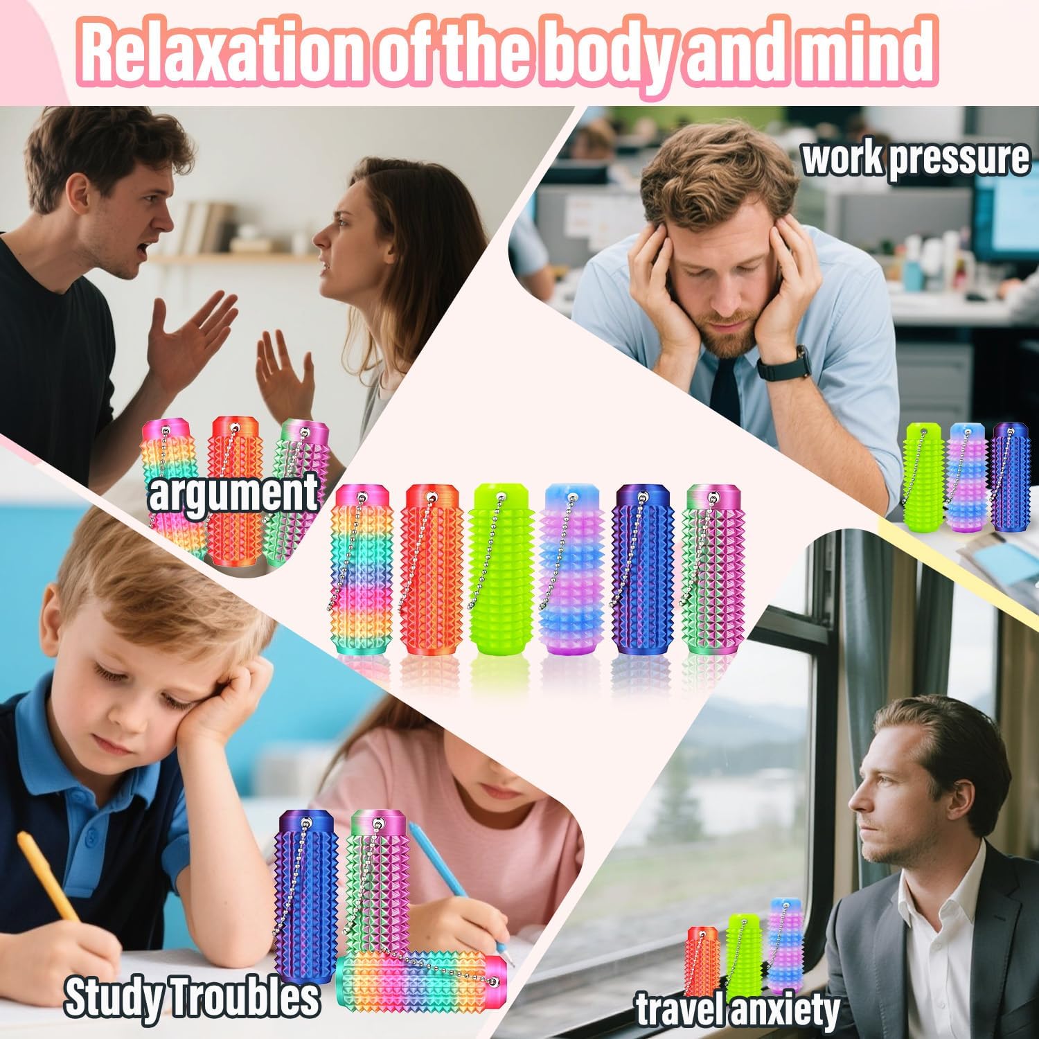 6PCS Ouchies Pain Fidget Toys,Portable Stim Tool,Pain Stim Fidget,Little Spiky Sensory Pain Stim Keychain with Roller,Spiky Grippie Stim Keychain for Anxiety Relief,Novelty Gifts for Adults&Teens.