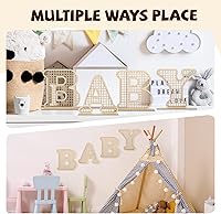 Vista 4 de 4 Pcs Rattan Wood Baby Letters - Boho Nursery Decor for Baby Shower Rustic Alphabet Letter Home Decoration for Newborns & Birthday Gifts Perfect