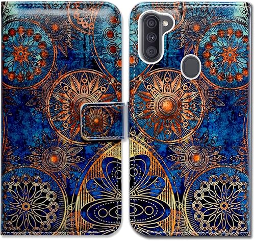Bcov Funda para Galaxy A11 (versión de EE. UU.), magníficos colores circulares de piel con tapa y ranura para tarjeta con soporte para Samsung